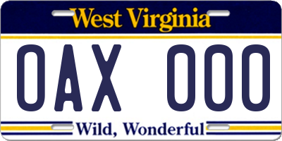 WV license plate OAX000