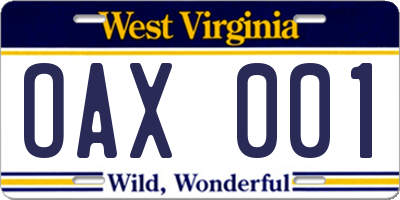 WV license plate OAX001