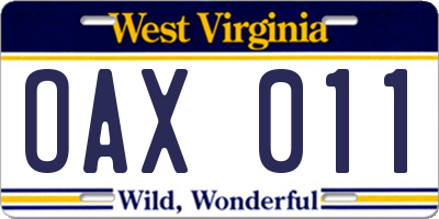 WV license plate OAX011