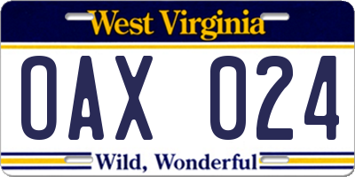WV license plate OAX024