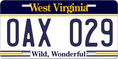 WV license plate OAX029