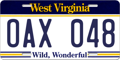 WV license plate OAX048