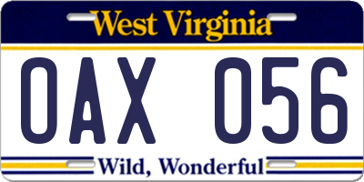 WV license plate OAX056