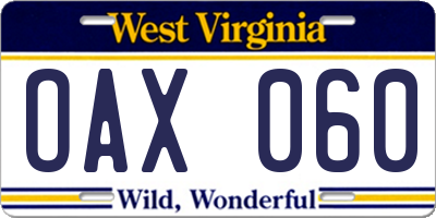 WV license plate OAX060