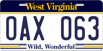 WV license plate OAX063
