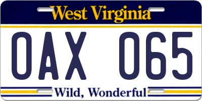 WV license plate OAX065