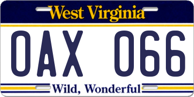 WV license plate OAX066