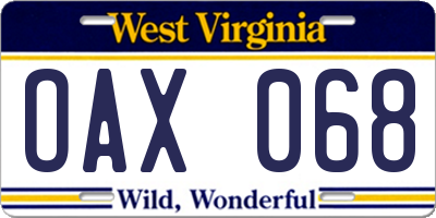 WV license plate OAX068