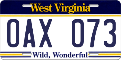 WV license plate OAX073
