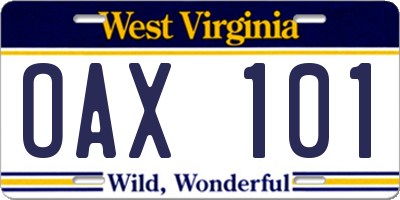 WV license plate OAX101