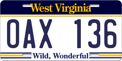 WV license plate OAX136
