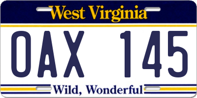 WV license plate OAX145