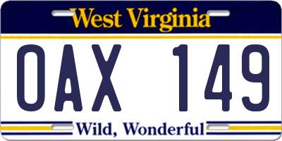WV license plate OAX149