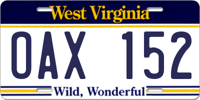 WV license plate OAX152
