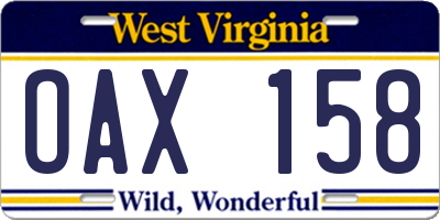 WV license plate OAX158