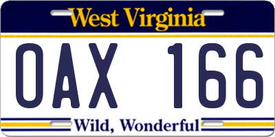 WV license plate OAX166