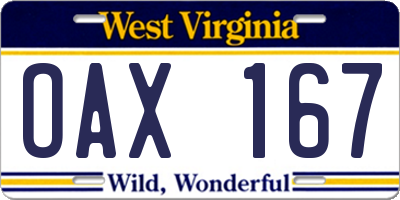 WV license plate OAX167