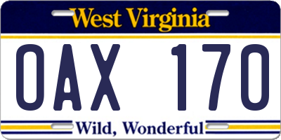 WV license plate OAX170