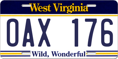 WV license plate OAX176