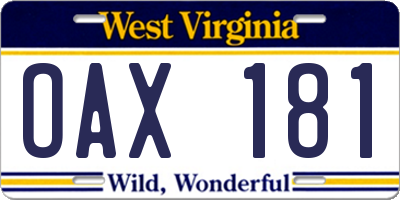 WV license plate OAX181