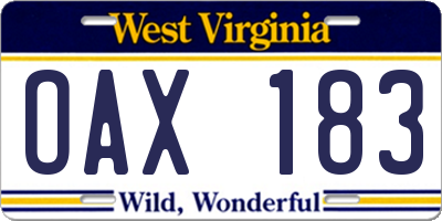 WV license plate OAX183