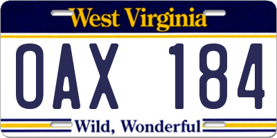 WV license plate OAX184