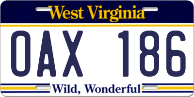 WV license plate OAX186