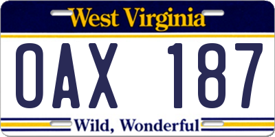 WV license plate OAX187
