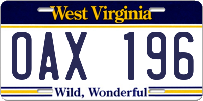 WV license plate OAX196