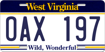 WV license plate OAX197