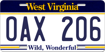 WV license plate OAX206