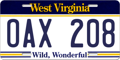 WV license plate OAX208