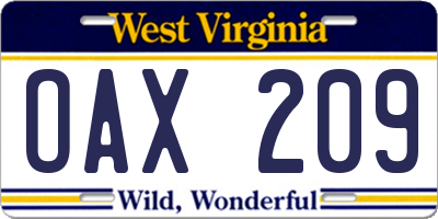 WV license plate OAX209