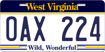 WV license plate OAX224