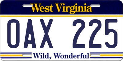 WV license plate OAX225