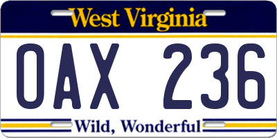 WV license plate OAX236