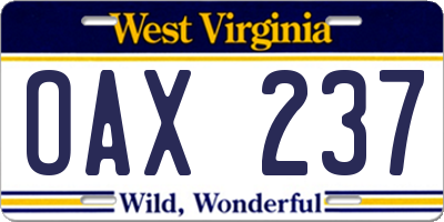 WV license plate OAX237