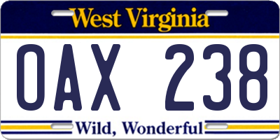 WV license plate OAX238