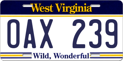 WV license plate OAX239