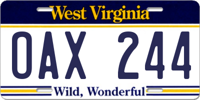 WV license plate OAX244