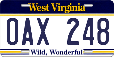 WV license plate OAX248