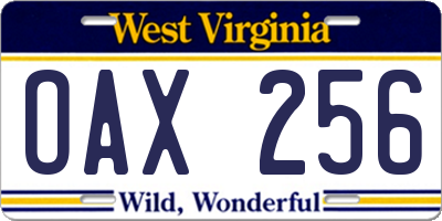WV license plate OAX256