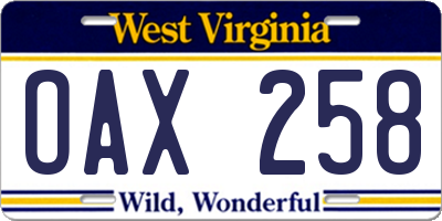 WV license plate OAX258