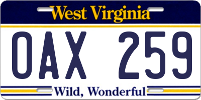 WV license plate OAX259