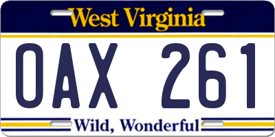 WV license plate OAX261
