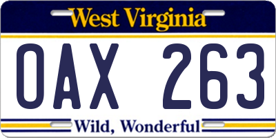 WV license plate OAX263