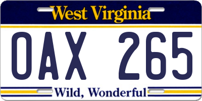 WV license plate OAX265