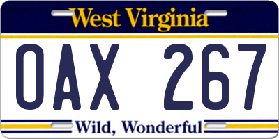 WV license plate OAX267
