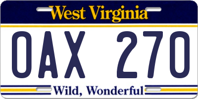 WV license plate OAX270