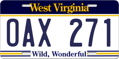 WV license plate OAX271
